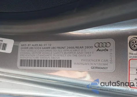2012 Audi A7 Premium from USA, damaged, VIN WAUYGAFC3CN120384